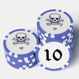 Skull n Bones 10 Blau gestreifter Poker Chip