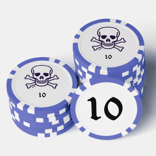 Skull n Bones 10 Blau gestreifter Poker Chip (Stapel)