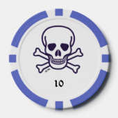 Skull n Bones 10 Blau gestreifter Poker Chip (Vorderseite)
