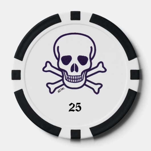 Skull n Bones 25 gestreifter Poker Chip (Vorderseite)