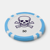 Skull n Bones 50 hellblau gestreifter Poker Chip (Einzeln)