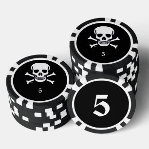 Skull n Bones Black 5 Strip Poker Chip