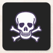 Skull n Bones Black Paper Drink Coaster Rechteckiger Pappuntersetzer (Vorderseite)