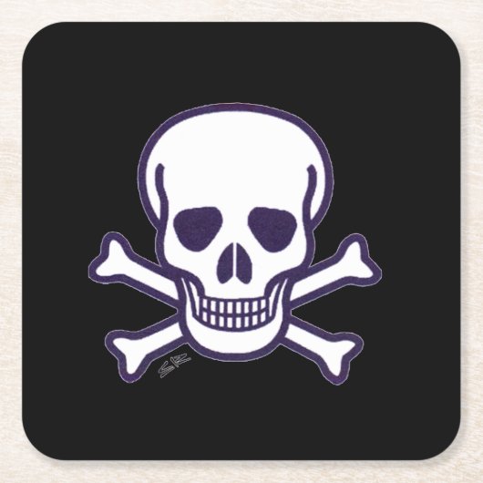 Skull n Bones Black Paper Drink Coaster Rechteckiger Pappuntersetzer (Vorderseite)