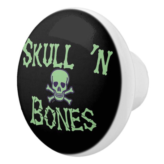 Skull n Knochen grün schwarz w Worte Keramik Knopf Keramikknauf (Rechts)