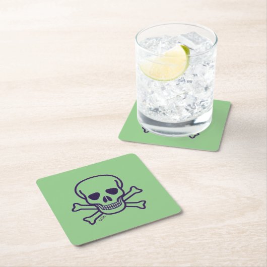 Skull n Knochen grünes Papier Quadrat trinken Coas Rechteckiger Pappuntersetzer (Vor Ort)