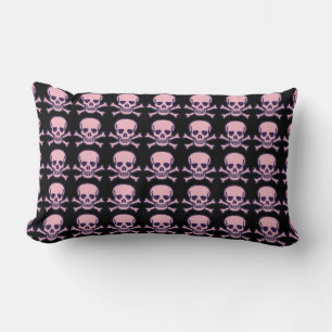 Skull n Knochen rosa schwarzes Lumbalkissen Lendenkissen