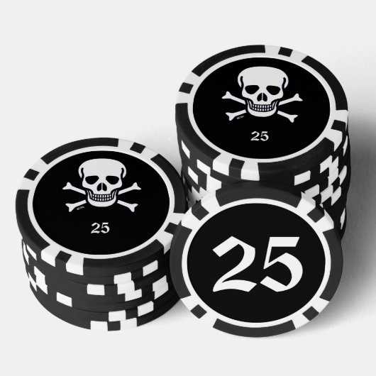 Skull n Knochen schwarz 25 gestreifter Poker Chip (Stapel)