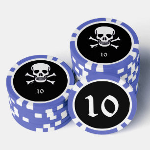 Skull n Knochen schwarz blau 10 gestreifter Poker Pokerchips