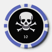 Skull n Knochen schwarz blau 10 gestreifter Poker Pokerchips (Vorderseite)