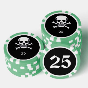 Skull n Knochen schwarz grün 25 gestreifter Poker  Pokerchips