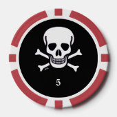 Skull n Knochen Schwarz rot 5 Streifen Poker Chip (Vorderseite)
