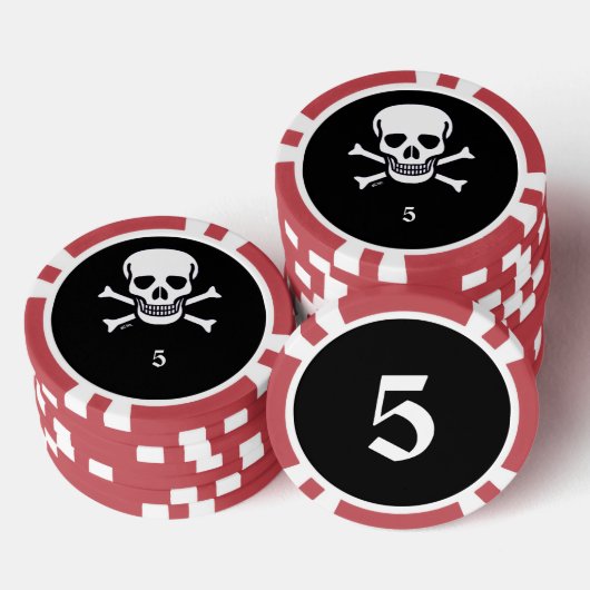 Skull n Knochen Schwarz rot 5 Streifen Poker Chip (Stapel)