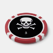 Skull n Knochen Schwarz rot 5 Streifen Poker Chip (Einzeln)