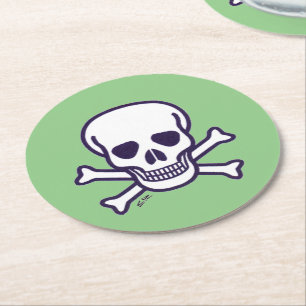 Skull n Knochen weiß grünes Papier trinken Bänder Runder Pappuntersetzer