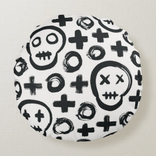 Skull nahtloser Hintergrund. Oberflächendekoration Rundes Kissen
