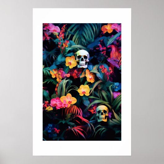 Skull Neon Jungle | Orchid-Blume Poster (Vorne)