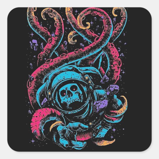 Skull-Octopus-Horror, Gothischer Schädel Quadratischer Aufkleber (Vorderseite)