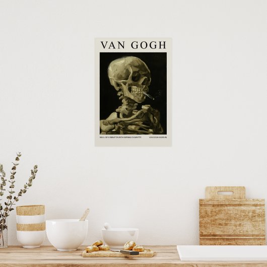 Skull Of A Skeleton With Burning Cigarette Blossom Poster (Küche)