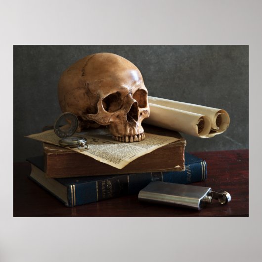 Skull on Books Poster (Vorne)