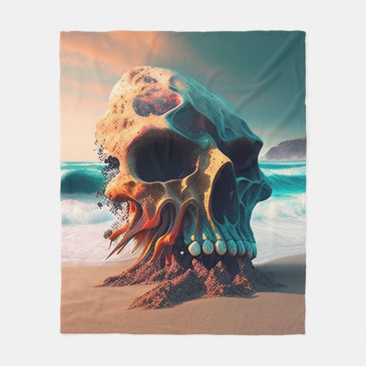 Skull on the Beach Fleecedecke (Vorderseite)