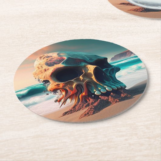 Skull on the Beach Runder Pappuntersetzer (Angewinkelt)