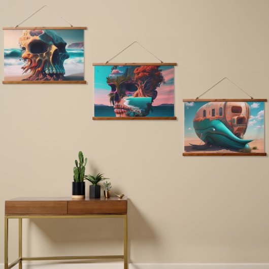 Skull on the beach wandteppich mit holzrahmen (Asymmetrisch)