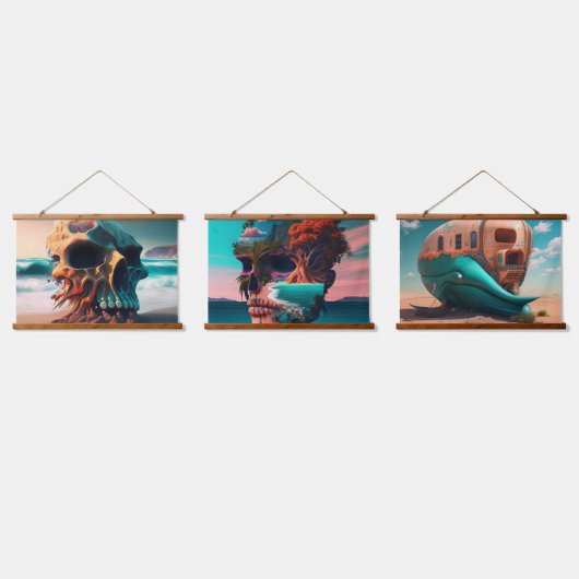 Skull on the beach wandteppich mit holzrahmen (Dreifach)