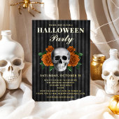 Skull Orange Rose Halloween-Party Gold Folieneinladung