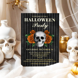 Skull Orange Rose Halloween-Party Gold Folieneinladung