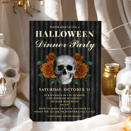 Skull Orange Rosen Halloween Abendessen Party Gold Folieneinladung