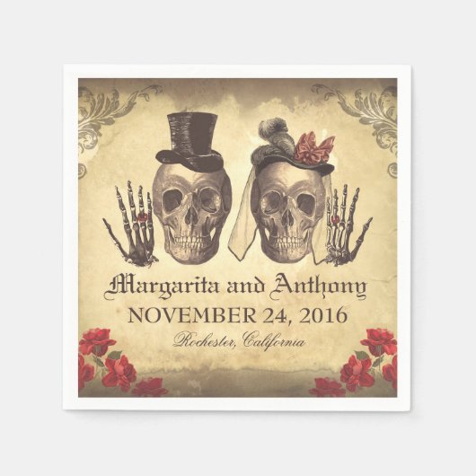 Skull-Paar Gothic Hochzeitspapiere Servietten (Vorderseite)