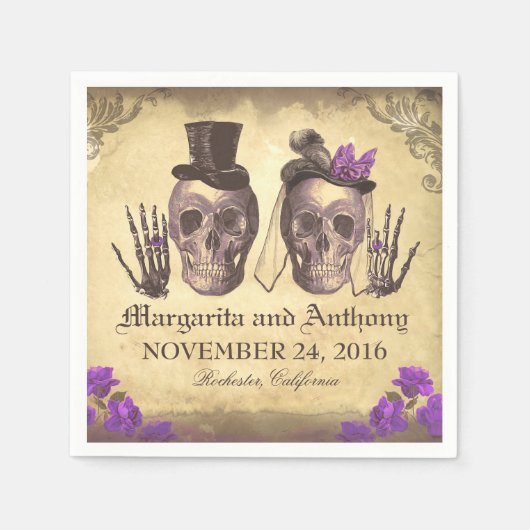 Skull-Paar Gothic Hochzeitspapiere Servietten (Vorderseite)