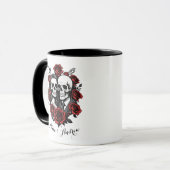 Skull-Paar gothisch mit Rose individuelle Name Tasse (Vorderseite Links)