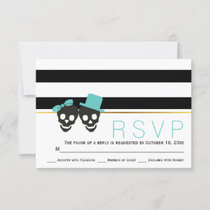 Skull Paar Streifen Aqua Halloween Hochzeit RSVP