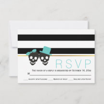 Skull Paar Streifen Aqua Halloween Hochzeit RSVP