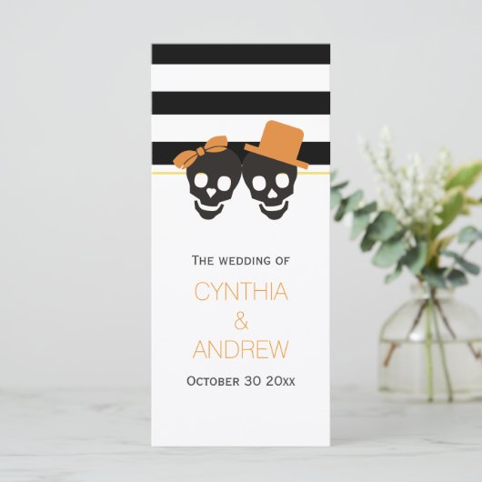 Skull-Paar, Streifen Halloween-Hochzeitsprogramm Programm (Stehend Vorderseite)