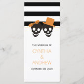 Skull-Paar, Streifen Halloween-Hochzeitsprogramm Programm (Vorderseite)