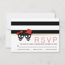 Skull Paar, Streifen rotes Halloween Hochzeit RSVP