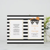 Skull-Paar und Streifen Halloween-Hochzeitsprogram (Stehend Vorderseite)