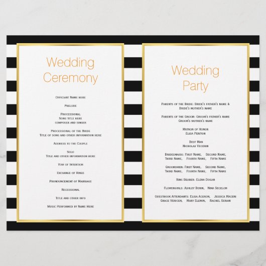 Skull-Paar und Streifen Halloween-Hochzeitsprogram (Rückseite)