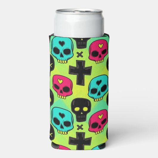 Skull Pattern Foam Can/Bottle Cooler Selters Dosenkühler (Seltzer Vorderseite)