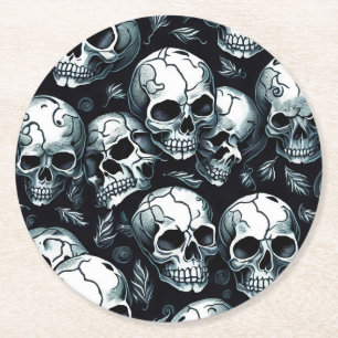 Skull Pattern Halloween Thema Runder Pappuntersetzer