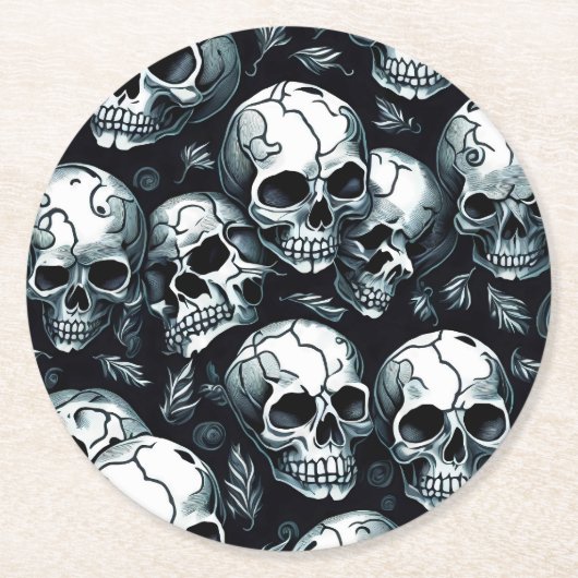 Skull Pattern Halloween Thema Runder Pappuntersetzer (Vorderseite)