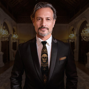 Skull Pattern   Neck Tie   Schwarz Krawatte