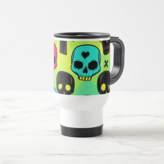Skull Pattern Travel/Commuter Mug Reisebecher (VorderseiteRechts)