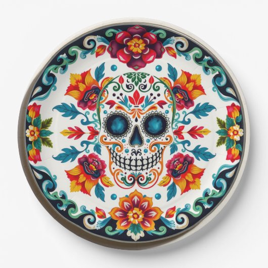 💀 🎉 Skull & Petalware Día de los Muertos Pappteller (Vorderseite)