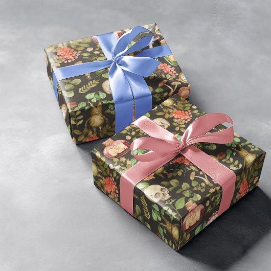 Skull Pflanze Mushroom Blume Abstrakt Halloween Geschenkpapier