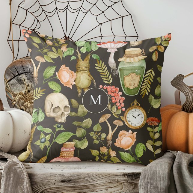 Skull Pflanze Mushroom Blume Abstrakt Halloween Kissen (Von Creator hochgeladen)