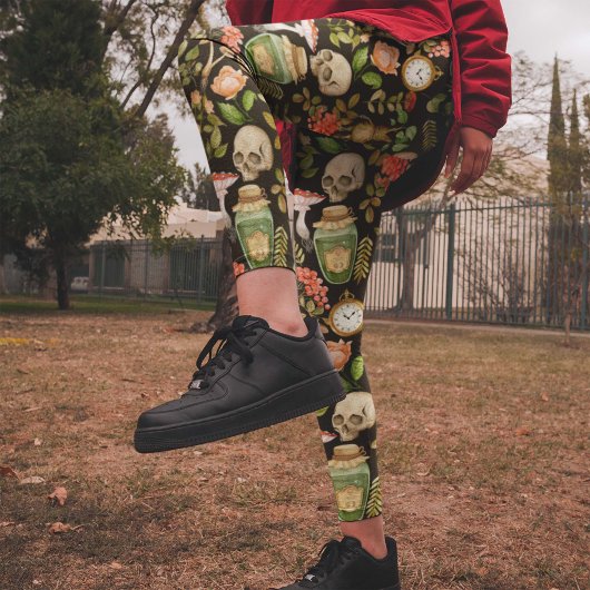 Skull Pflanze Mushroom Blume Abstrakt Halloween Leggings